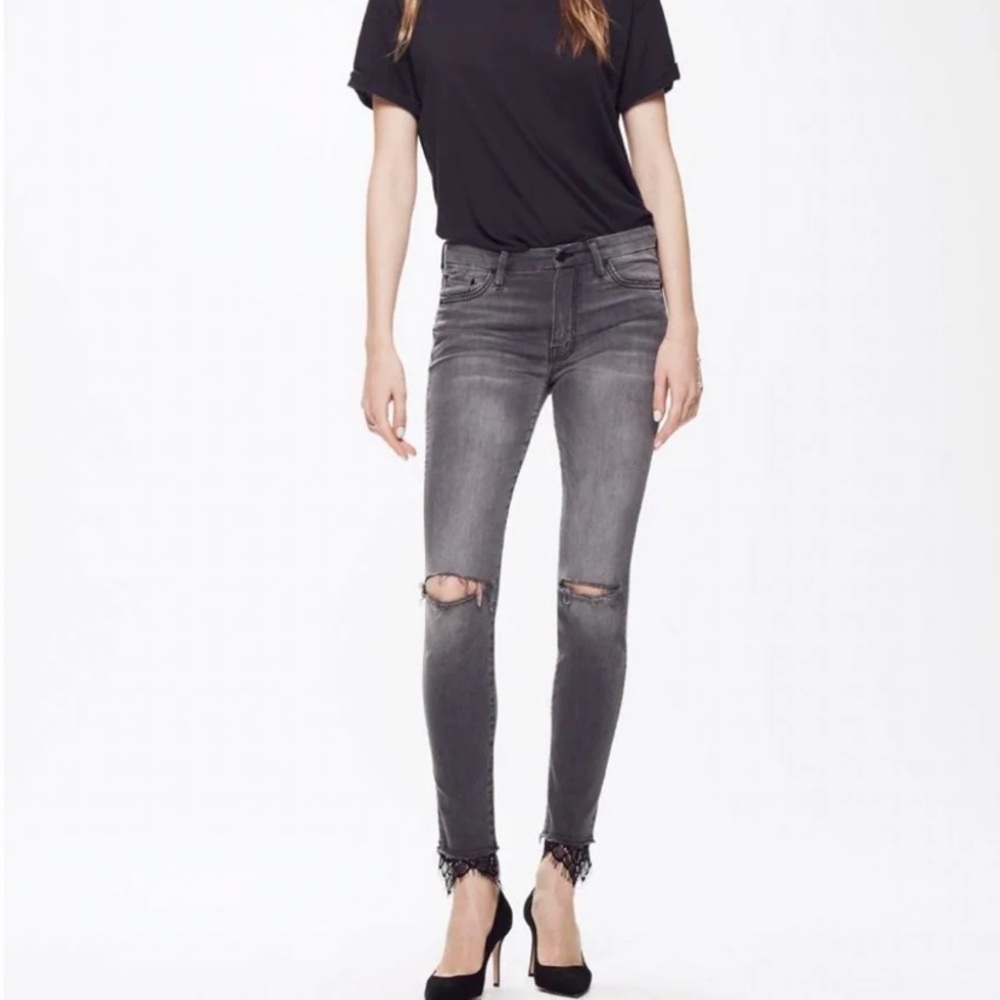 Mother High Waist Dragged Ankle Fray lace Jeans